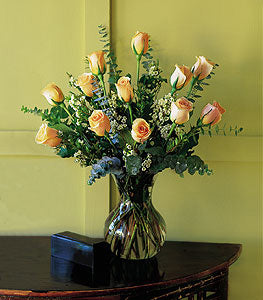 A Dozen Pale Peach Roses